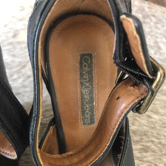 Calvin Klein Black Leather Dark Brown heel Baila Platform shoes size 8.5 - Picture 3 of 6